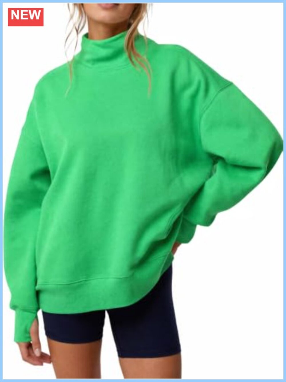 Oversized Mock Neck Sweatshirt Drop Shoulder Thumb Hole Pullover